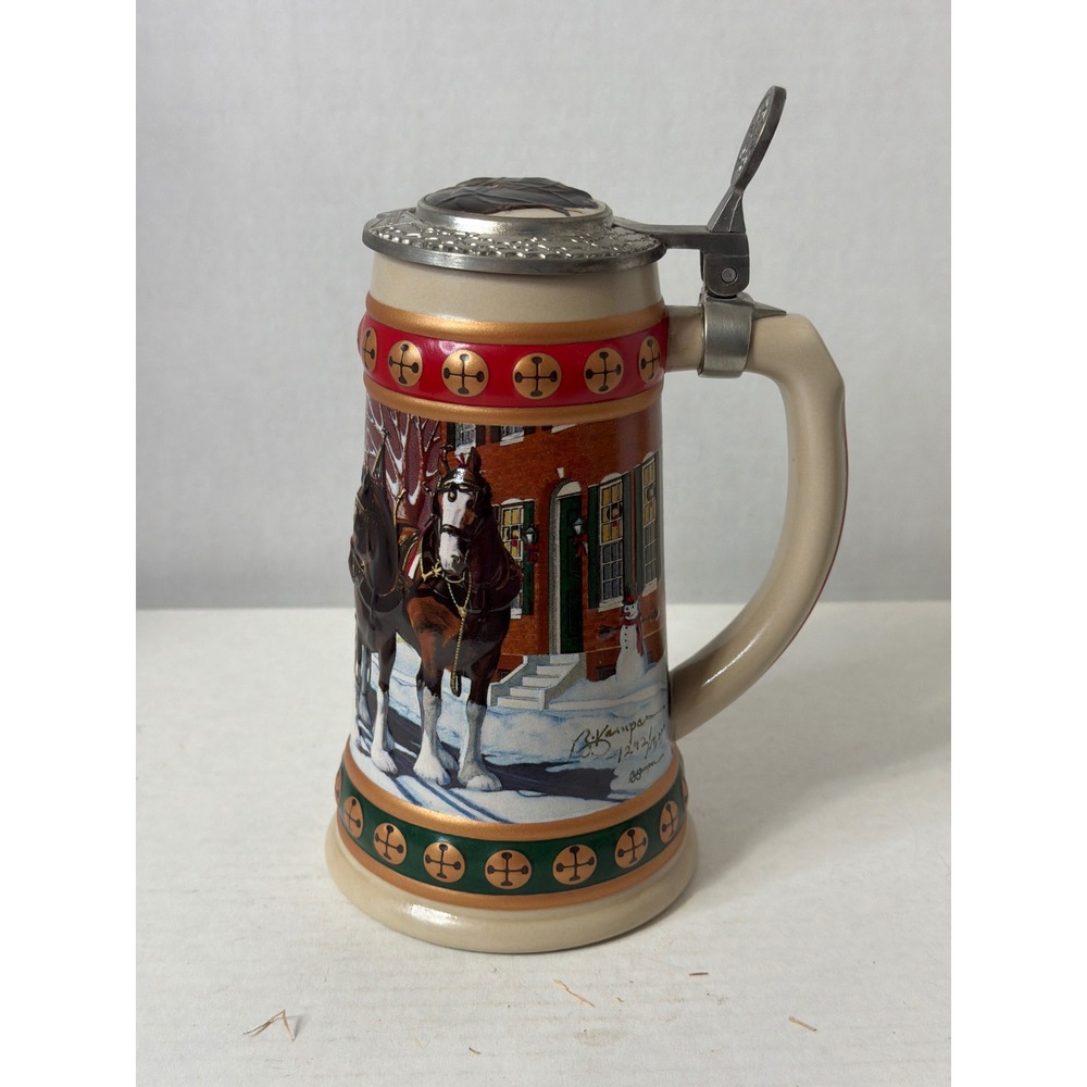 Budweiser 2000 Holiday Stein Holiday at the Capitol Clydesdales Lidded Mug CS416